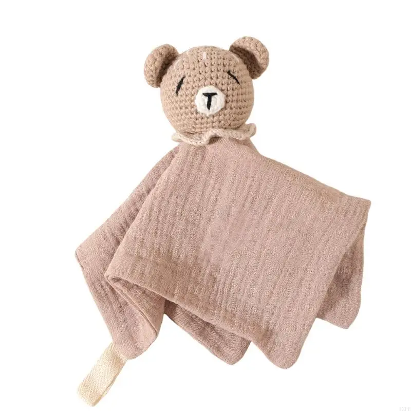 Soft Cotton Baby Comforting Blanket with Adorable Animal Crochet Design Gentle Mood Appease Toy for Infant view 2