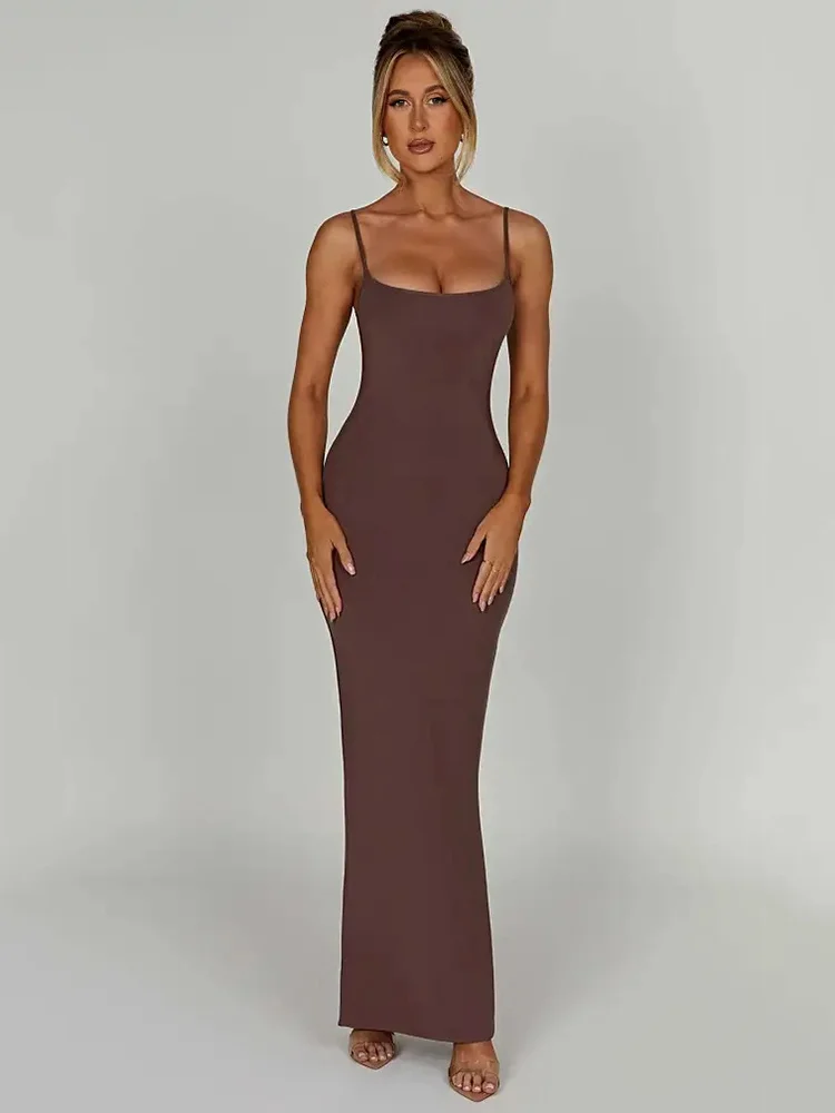 Articat Sexy Spaghetti Strap Backless Bodycon Women Maxi Dress Slim Elegant Party Club Female Vesidos Solid Street Evening Dress