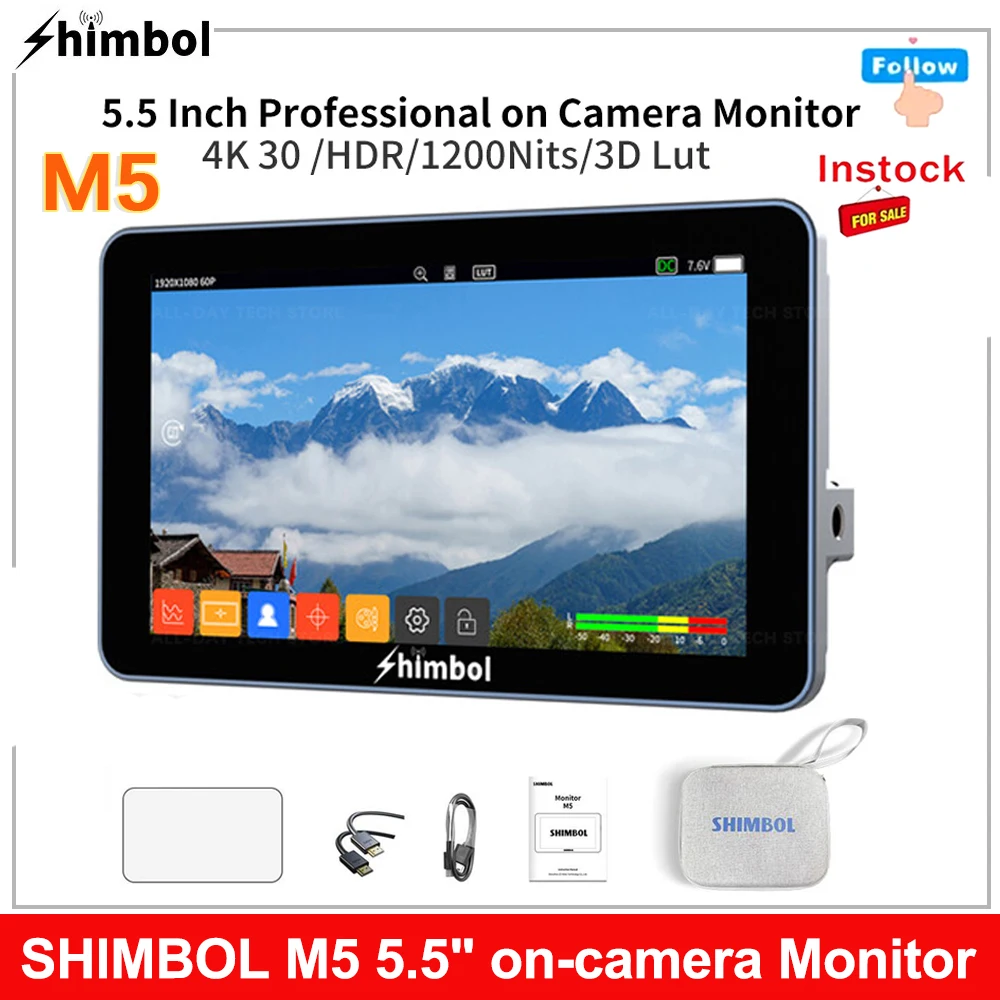 

SHIMBOL M5 5.5" on-camera Monitor 3D LUT Touch Screen 4K Monitor 1200nit High Brightness HDMI-compatible on DSLR Camera Field