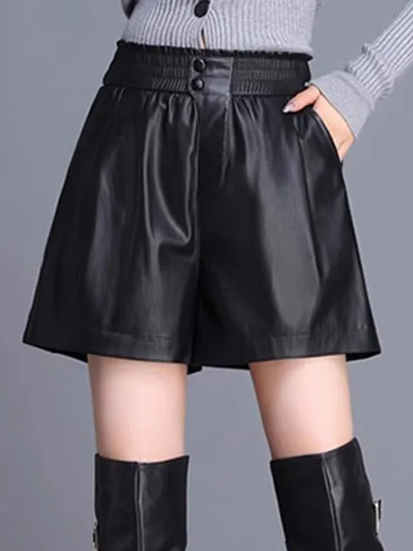 

Ning Real Leather orts Women's High Waist Elastic Wide Leg Boot Pants Autumn Winter New Sle Korean Commute Sle