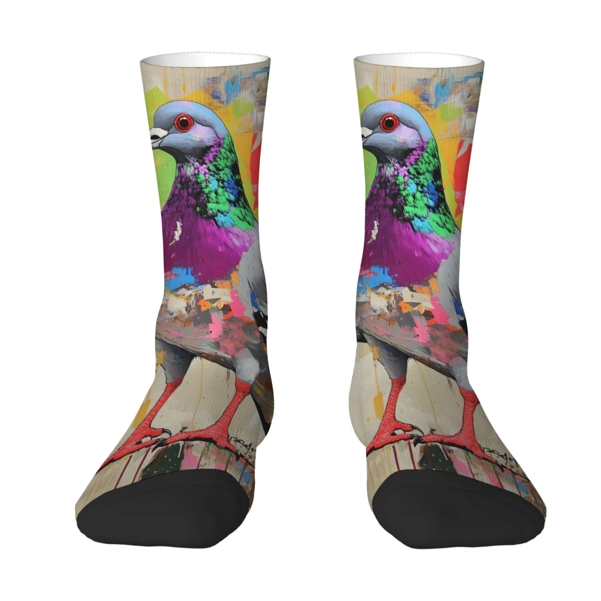 Street Graffiti Pigeon Herrensocken im Retro-Stil, bequem, atmungsaktiv, lässig, modisch, Geschenk, Neuheit, lustig, fröhliche Crew-Socken
