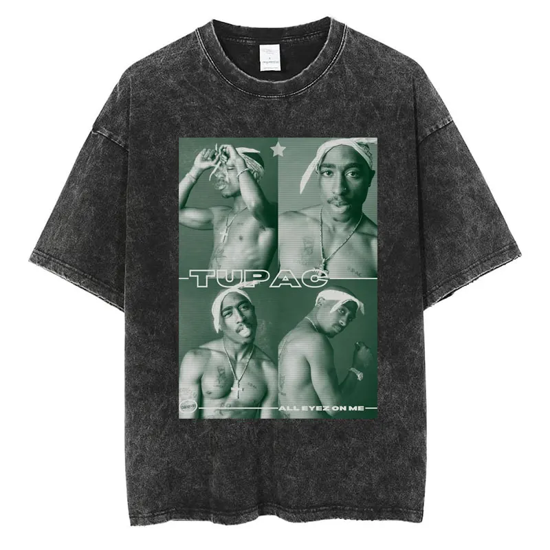 Rapper Tupac 2pac Hip Hop Washed Vintage T-shirts Gothic Punk Trendy Men Women Streetwear Oversized Summer Cotton T Shirts Male