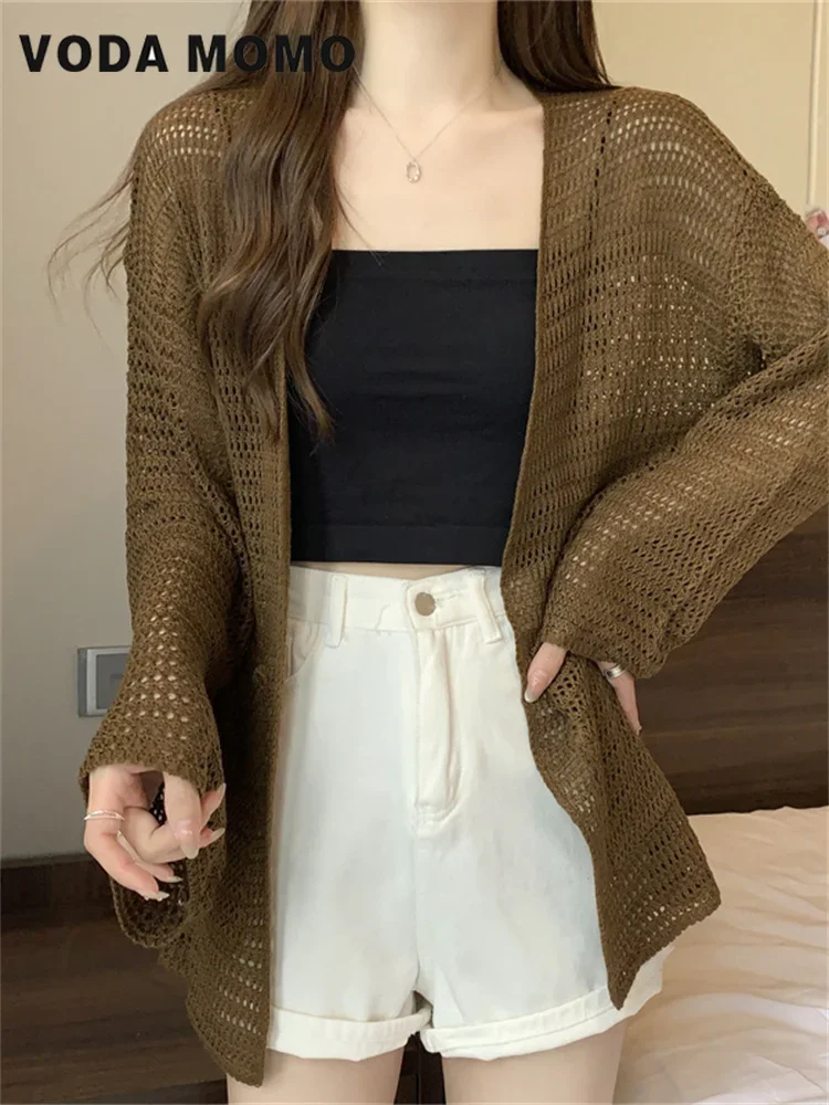 Fashion Simple Solid All-match Loose Elegant Leisure Sun-proof Daily Ladies New Cardigan Women Hollow Out Design Summer Knitting