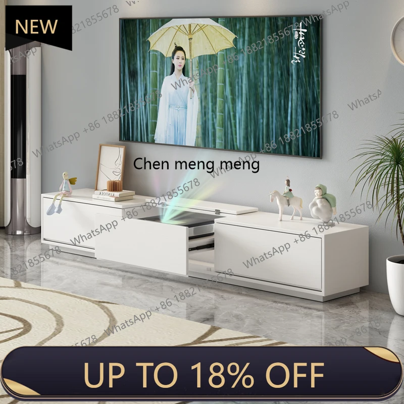 

E153 TV cabinet new projector solid wood TV cabinet floor free telescopic storage