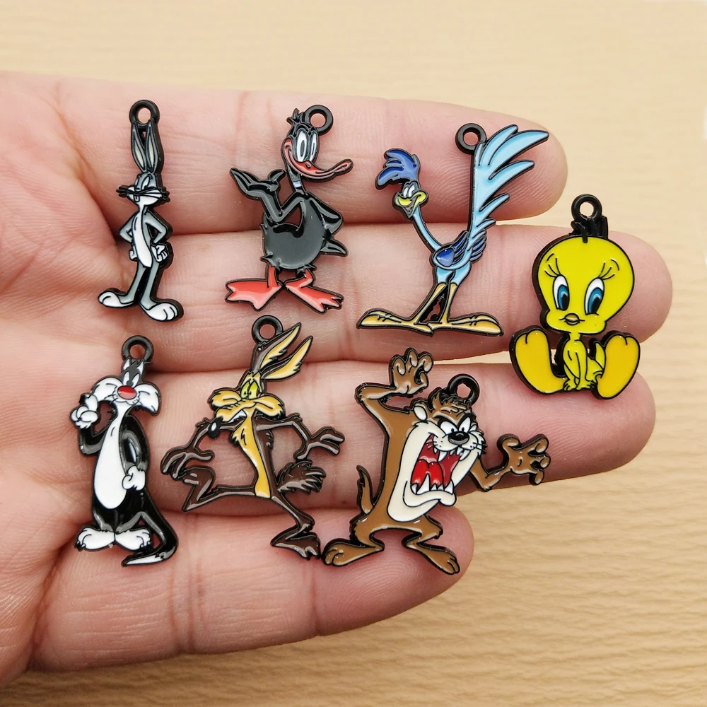 10pcs Anime Cartoon Charm for Jewelry Making Necklace Earring Keychain Phone Pendant Diy Accessories Alloy Metal Black Plated