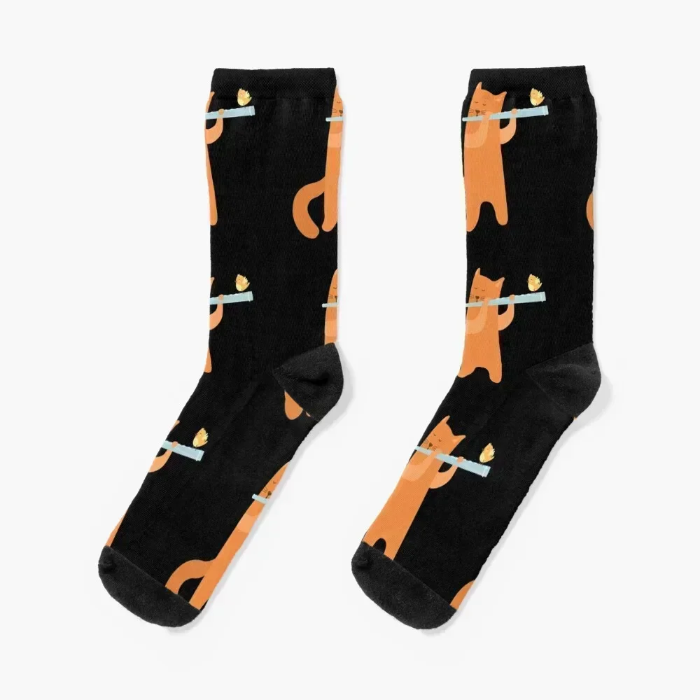 CAT PLAYING FLUTE Socks Run halloween christmass gift designer Socks For Man Women's