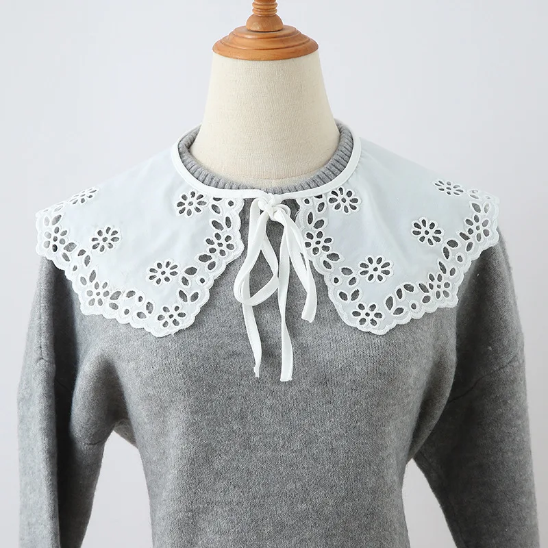 Female Shirt Detachable Collar Shawl for Womens Hollow Out Flower Shoulder Wraps Cape Fake Collar Bowknost Cape Scarf Collars