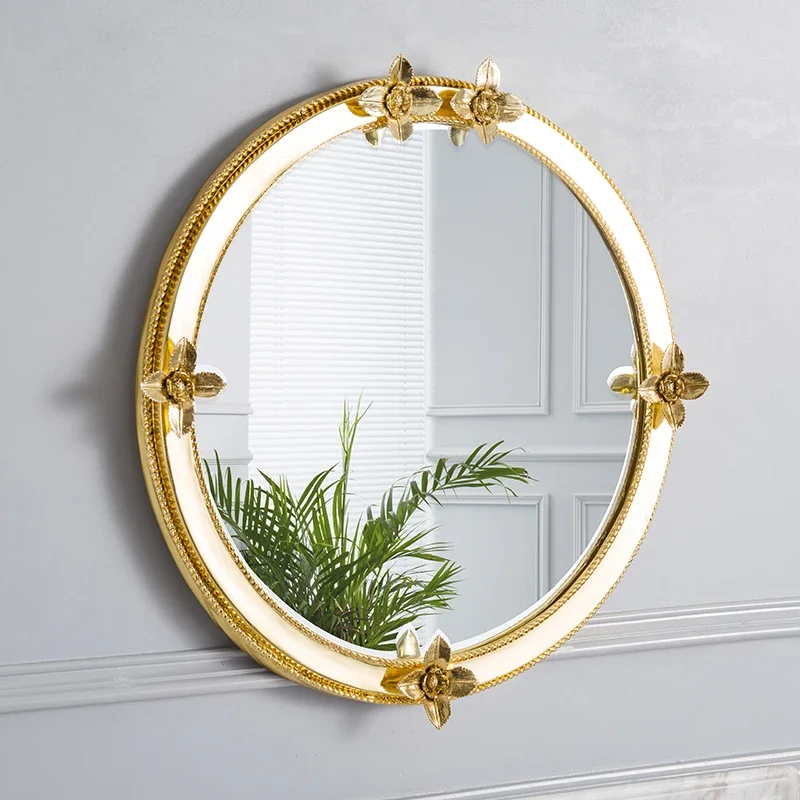 

European style brass round mirror, gold villa bathroom, wall mounted makeup mirror, bathroom, bedroom, porch mirror