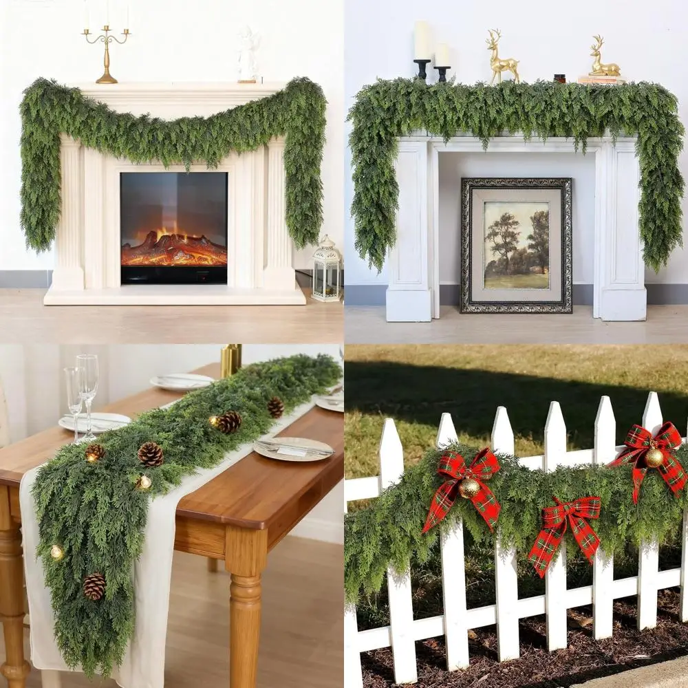 

2-Piece 6FT Realistic Cedar Artificial Garland for Fireplace, Holiday Decor, and Indoor/Outdoor Use