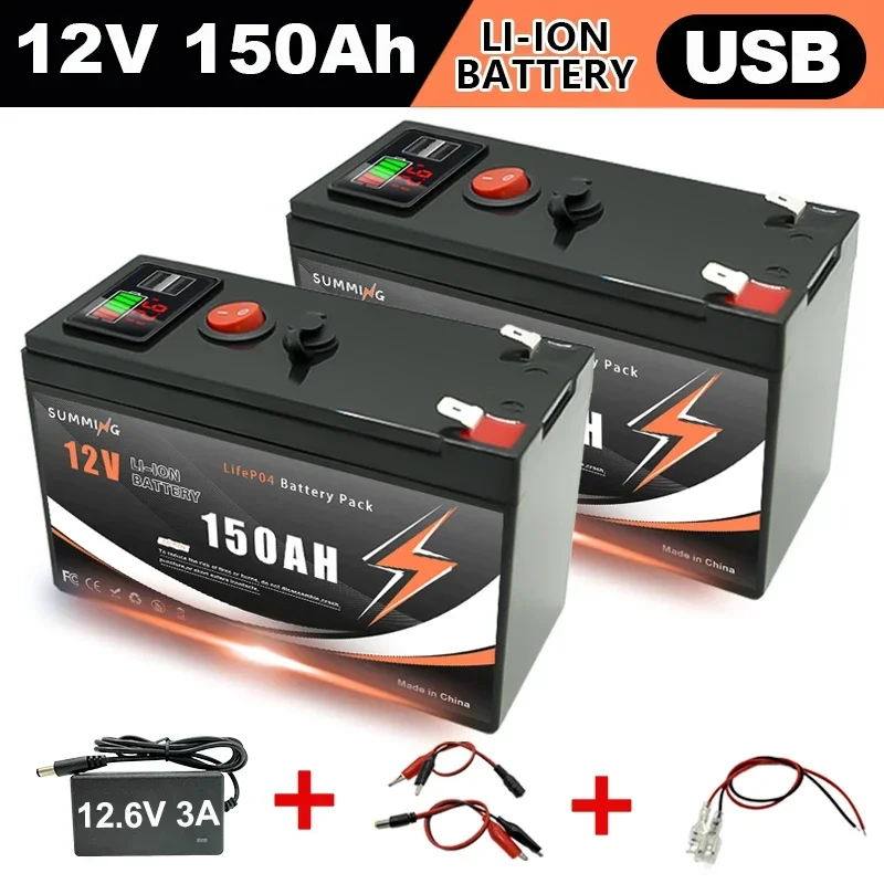 

12 В, 150 Ач, литиевая аккумуляторная батарея LiFePO4 Deep, 4000 + циклов, аккумуляторная батарея для солнечной/ветровой энергии, небольшого ИБП, освещения, силовых колес