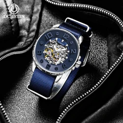 ochstin new 2024 creative nylon series fashionable hundred watches skeleton mechanical movement men's mechanical watches