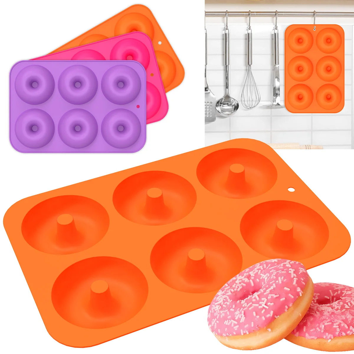 Silicone Donut Mold Non-Stick Donut Pan Easy Clean Donut Mold Baking Pan Microwave Safe Donuts Maker Tools for Baking Pastry