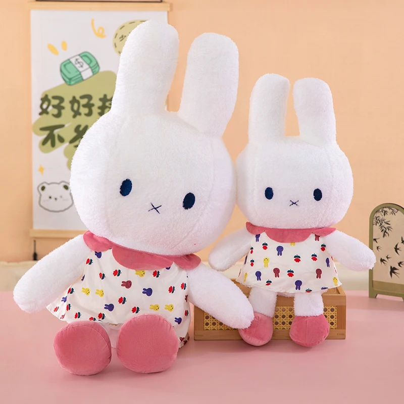 

Плюшевая кукла-кролик Миффи в цветочном платье – мягкая хлопковая игрушка-зайчик для девочек, идеальный подарок на день рождения, успокаивающий компаньон для сна