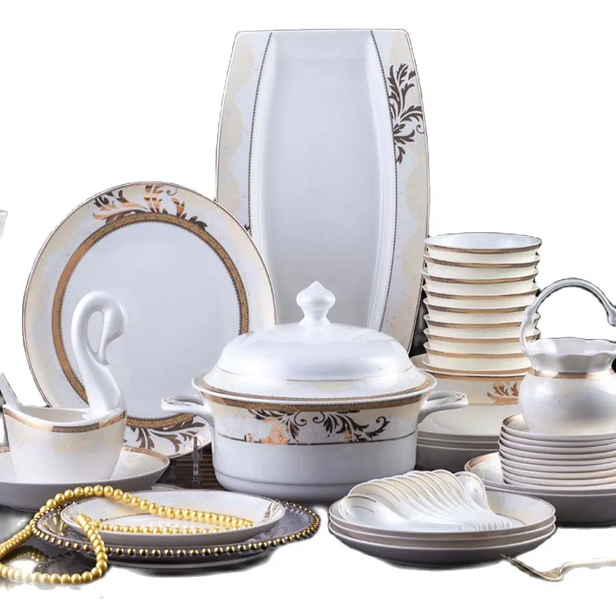 Jingdezhen Ceramic Dinnerware Set Kitchen Tableware Ceramic Plates and Dishes Bowls 60pcs combination dishes and plates sets