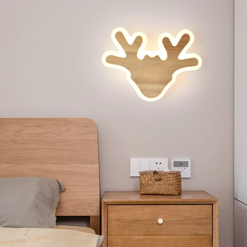 Luces de pared LED modernas para sala de estar, dormitorio, cabeza de ciervo de madera, luces de pared, estudio, pasillo, comedor, accesorios de iluminación decorativos