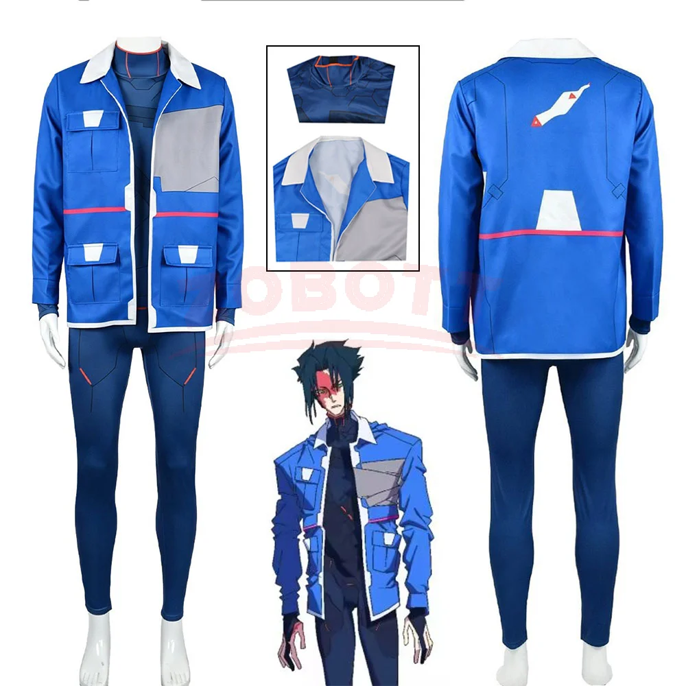 Spiel-inspiriertes Cyberpunk Edgerunners 2 Netrunner D Cosplay-Kostüm Blaue Cargo-Jacke Unisex-Mantel Oberteil für Karneval und Halloween