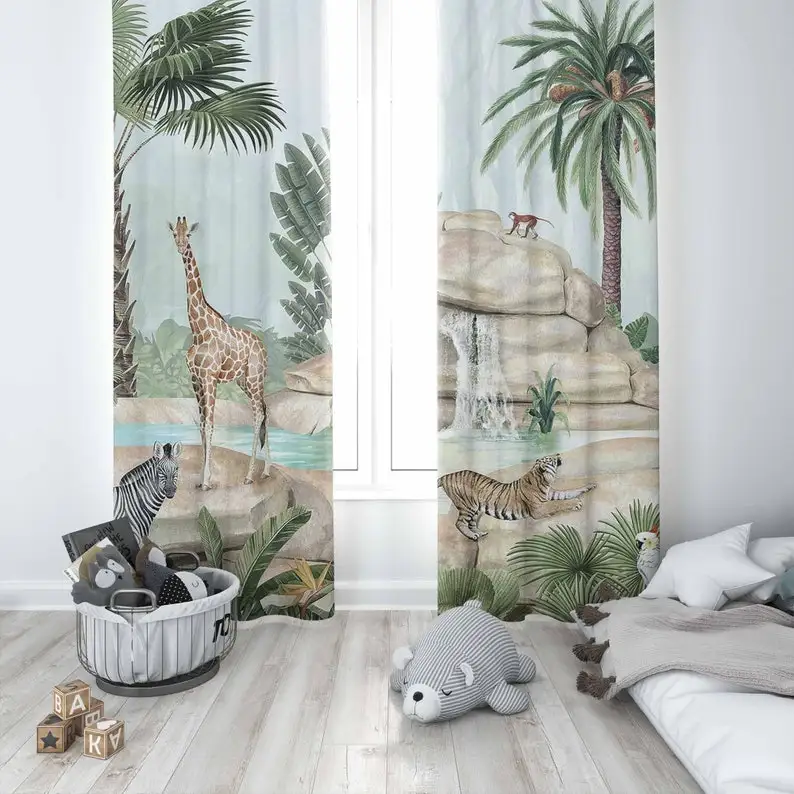 Safari Animals Nursery Curtains Kids Bedroom Curtains Black Out Nursery Decor Baby Room Bedroom Living Room Curtains
