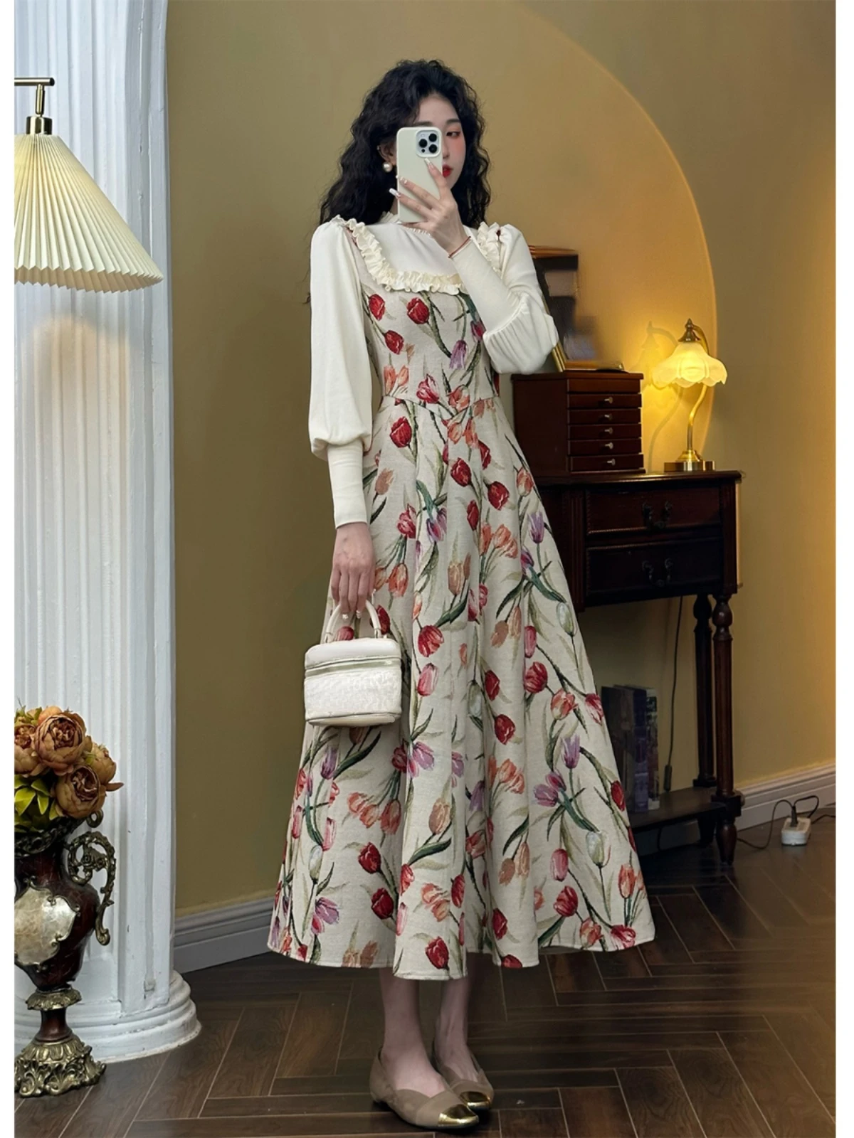 slim fit dress slacks Unique Vintage Pink Fall Treats Print Button Front Swing Dress main image 0