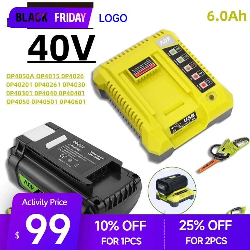 40V 6000MAH lithium-ion batteries For Ryobi series wireless power tools OP4040 OP4026 OP4030 OP4050 OP4060A OP40201 OP40301