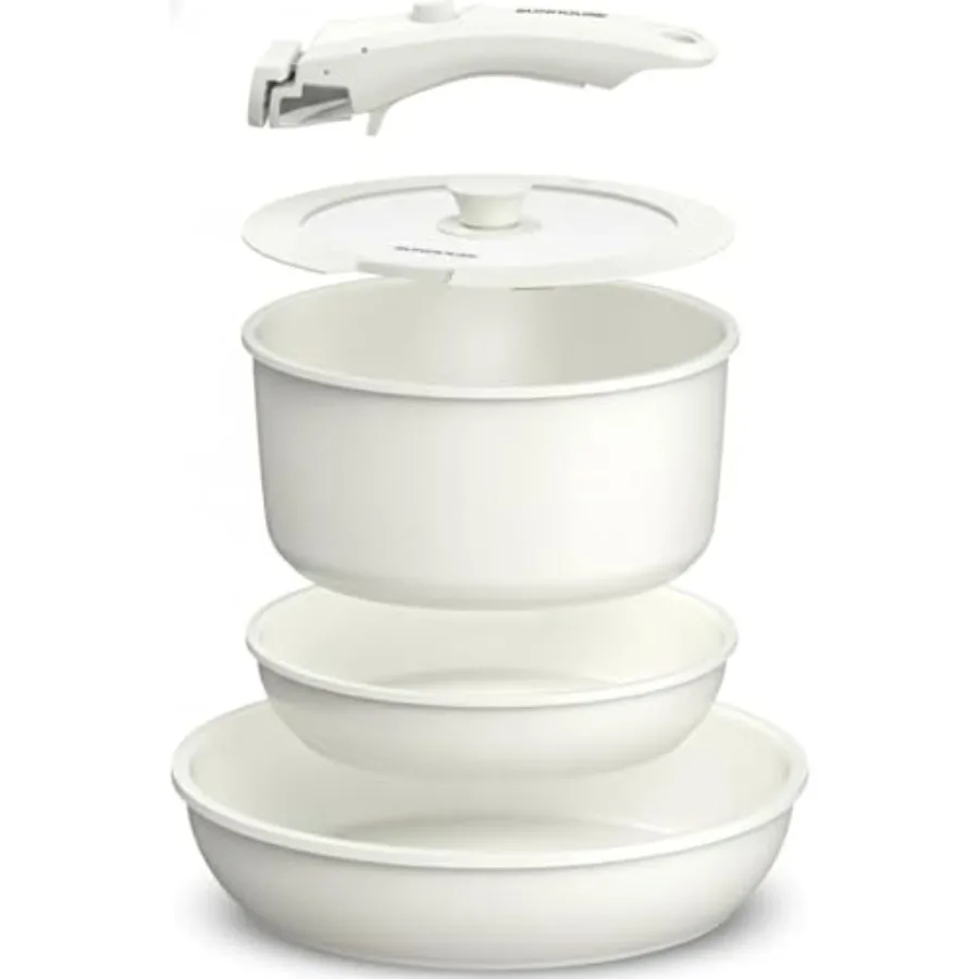 

5-Piece Ceramic Pot and Pan Set with Detachable Handle - Nonstick Cookware Set with Lid - PFOA PFAS and PTFE-FREE RV Cookware f