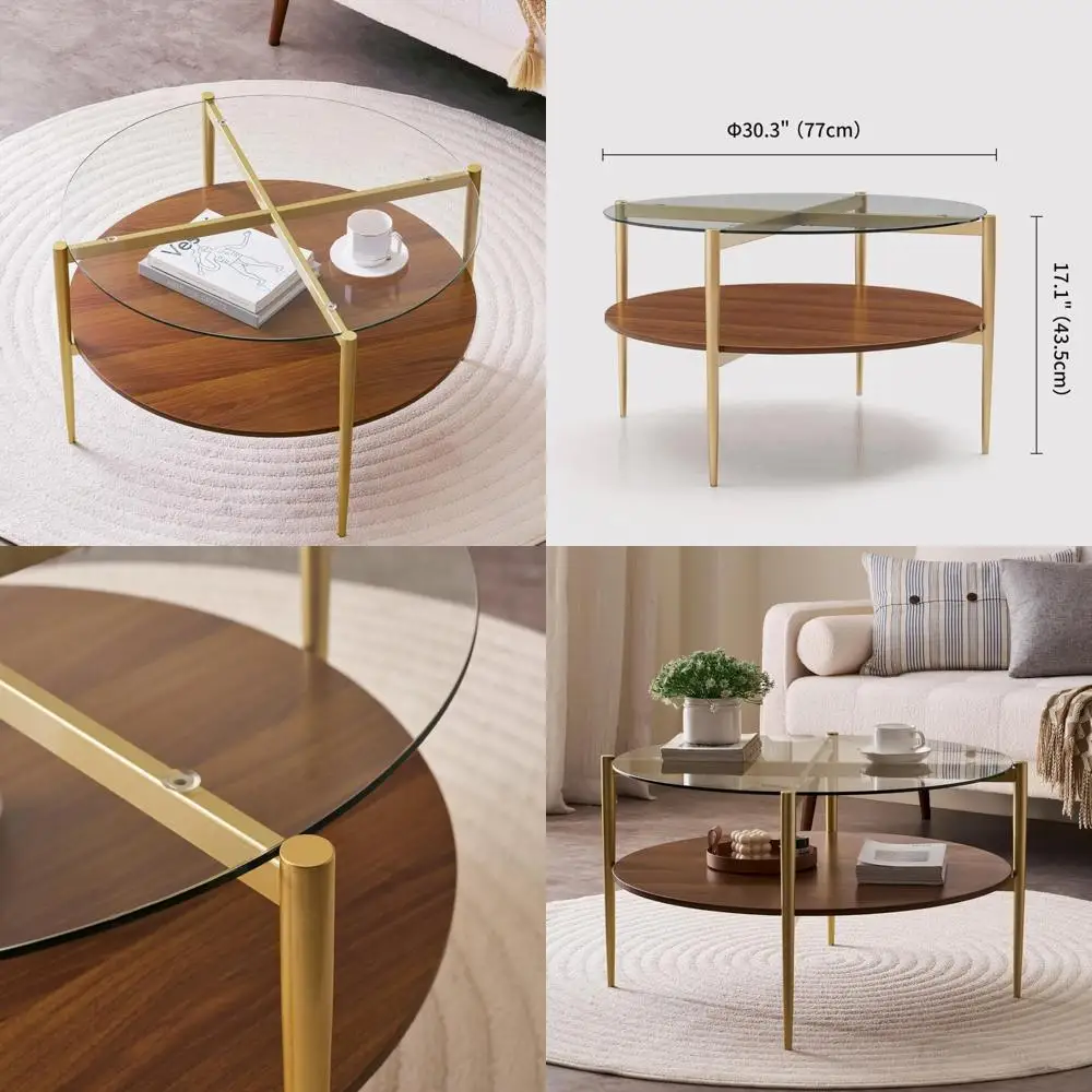 

Современный журнальный столик середины века, высота 30 x 17, мебель для гостиной, двухуровневая конструкция из стекла и орехового дерева