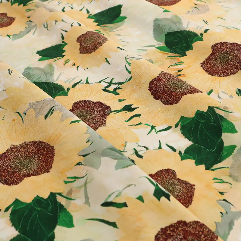 High Quality Sunflower Silk Jianhongcrepe Silkworm Silk Fabric Clothing and Dress Shirt Cheongsam Advanced Custom Fabric