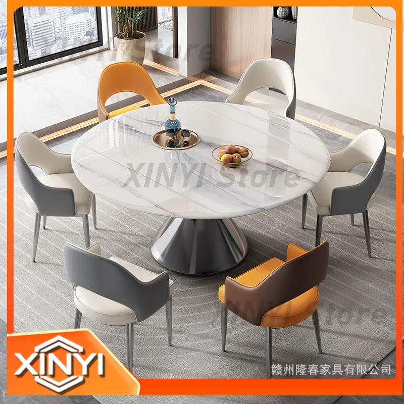 Ultra-Thin Italian Minimalist Dining Table and Chairs for Home Use Rotating Extendable Microcrystalline Stone Round Dining