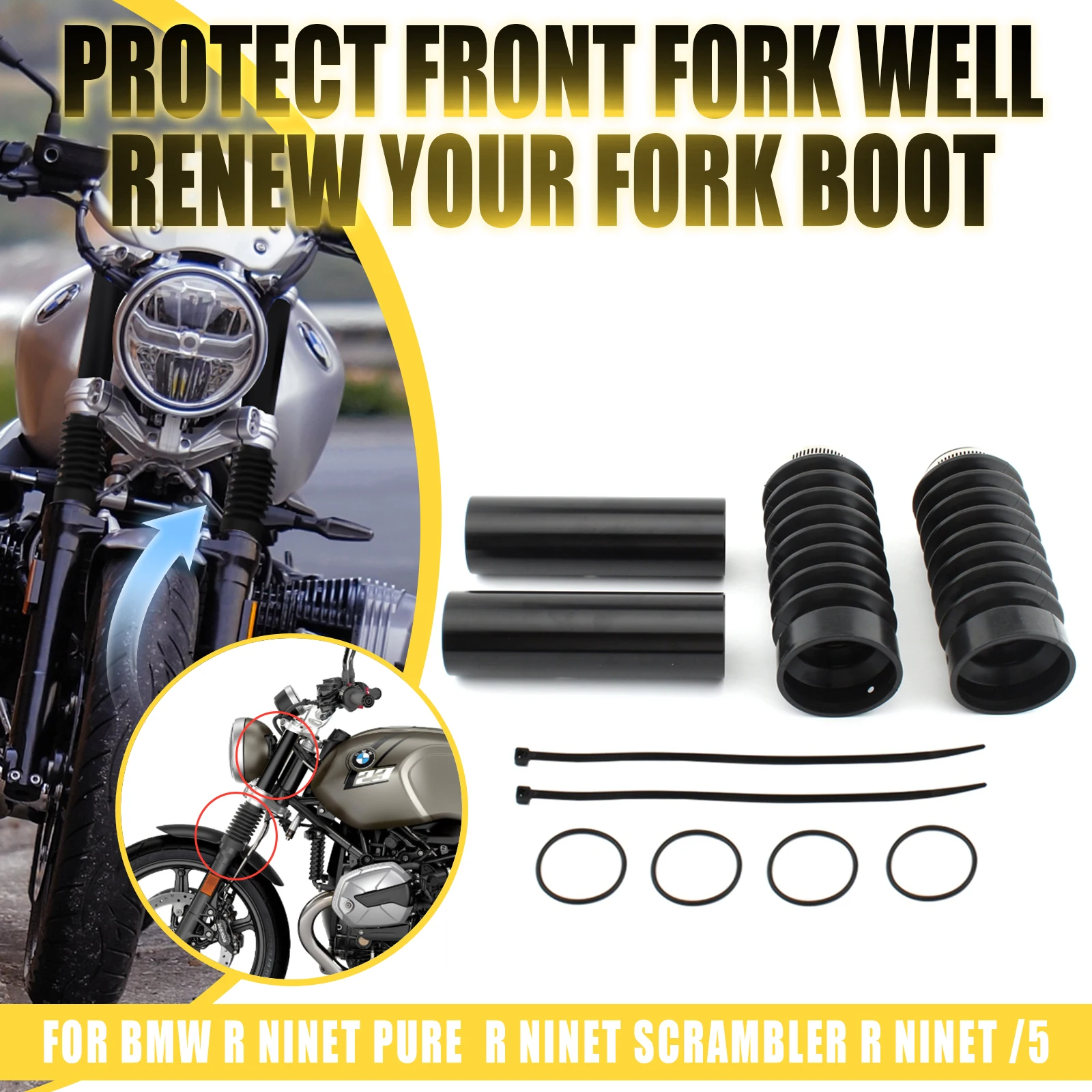 For R NINE T Ninet R9T Pure Scrambler Rninet /5 Motorcycle Front Fork Boot Slider Shock Absorber Cover Gaiter