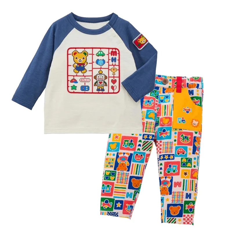 Adorable Baby Kids Fall Pants with Cartoon Bear & Friends All-Over Print Japanese Street Style Long Trousers for Boys and Girls