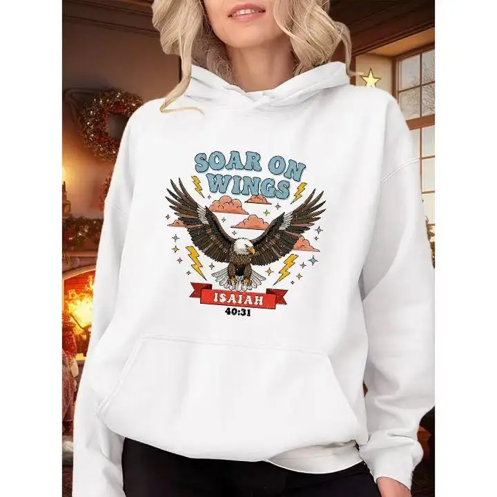 

Soar on Wings Isaiah 40:31 Hoodie for Women, Vintage Eagle Graphic Sweatshirt, Christian Bible Verse Pullover Jumper