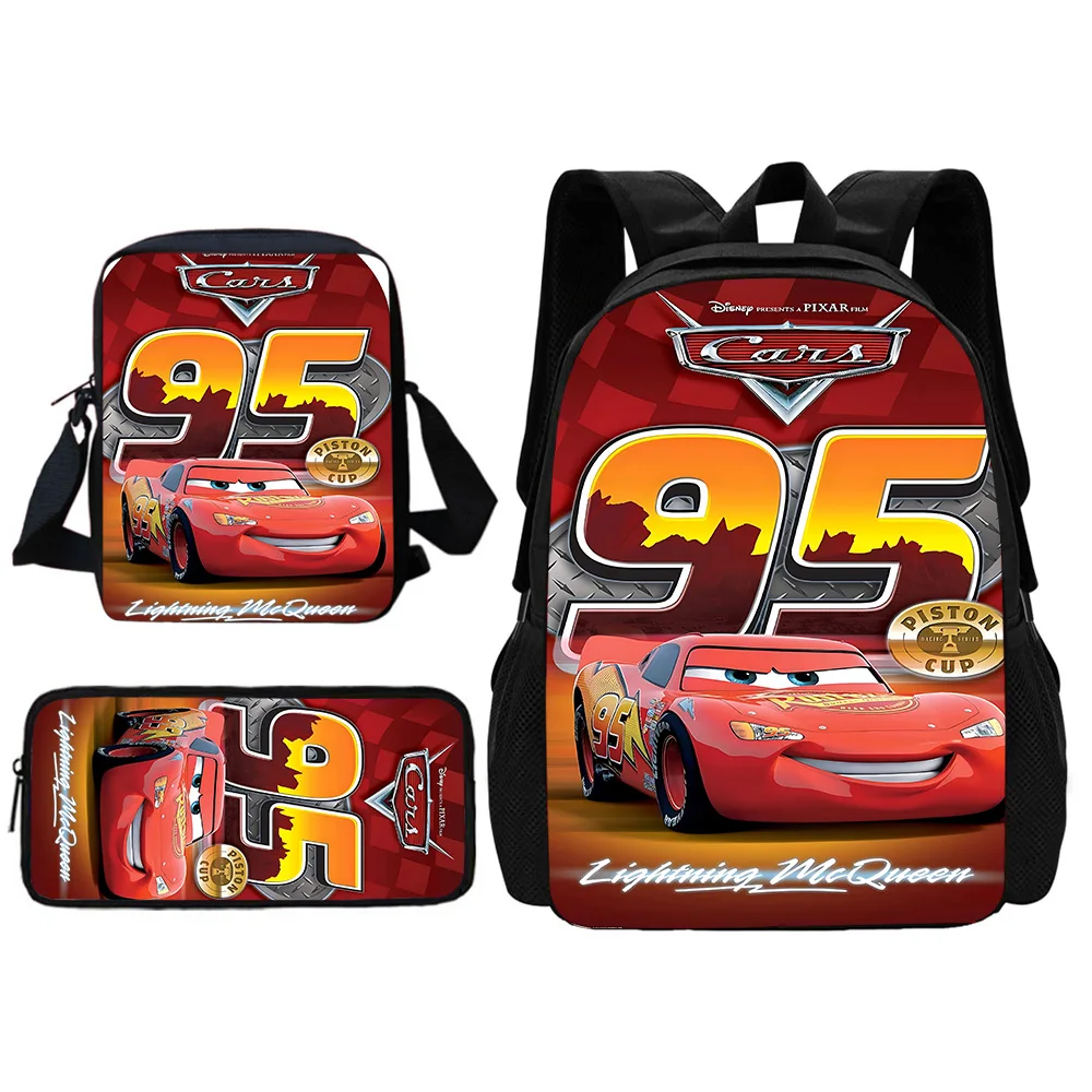 กระเป๋าเป้สะพายหลังโรงเรียนของเด็ก Disney Lightning Mcqueen มีกระเป๋าสะพายไหล่กระเป๋าดินสอกระเป๋านักเรียนสำหรับเด็ผู้ชายเด็กผู้หญิง