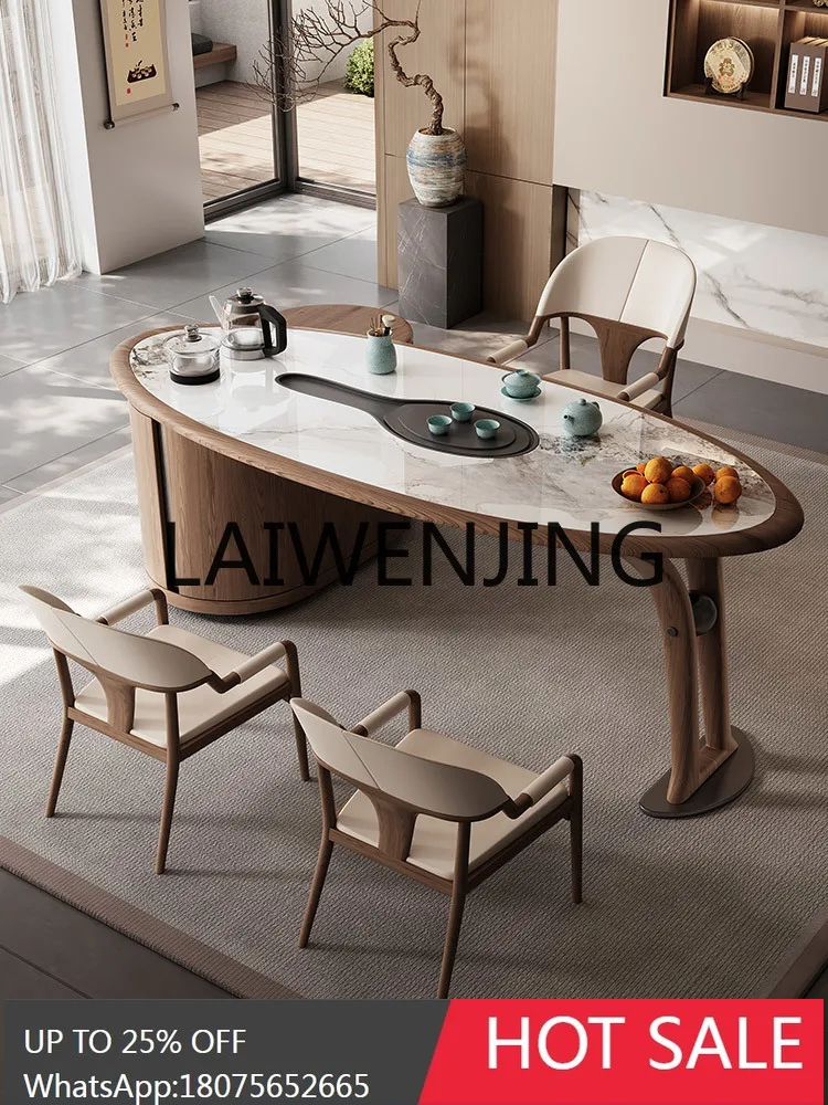 Solid Wood Tea Table Modern Minimalist Chinese Style Balcony High Sense Office Integrated Arc Tea Table