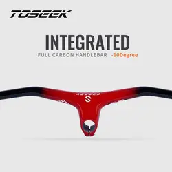 TOSEEK-Carbon MTB Integrated Handlebar, Mountain Bike Stem for Fork Diameter 28.6mm,-10 Degrees, TSL180