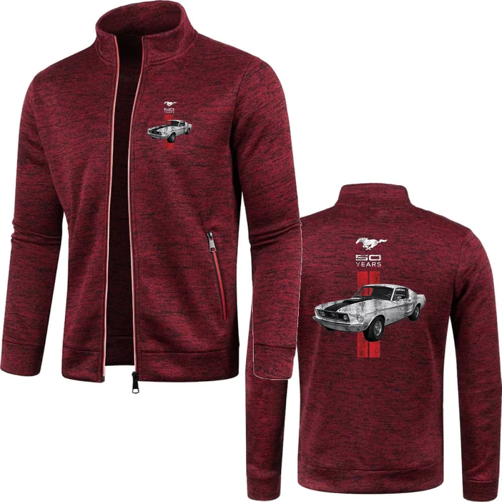 MenS Sweatshirts Zipper Jackets Fleece Tracksuit Ford Mustang Mustang 50 Years Classic Car Logo Knitted Jersey Sportwear Clothe