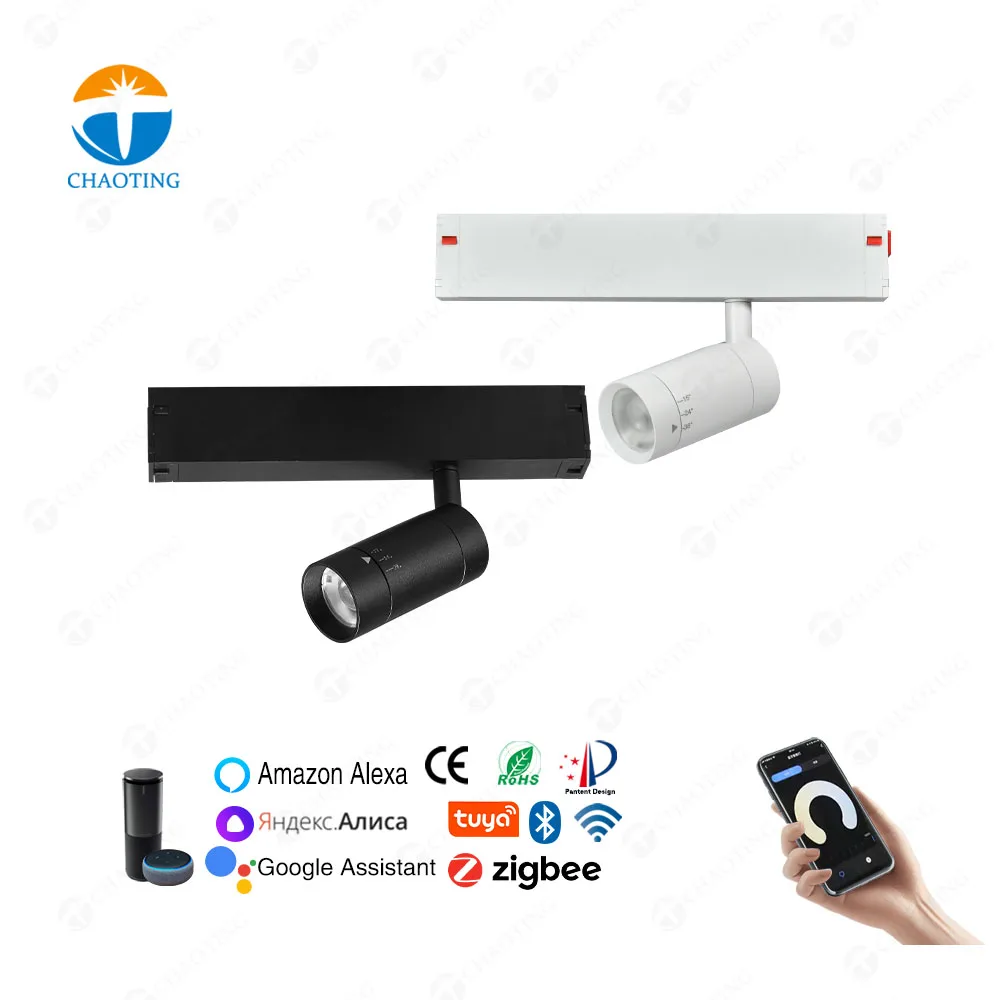

20 шт. Smart Tuya Gateway Wi-Fi Zigbee Bt Control 25 мм Магнитная направляющая Cob 9 Вт Точечные лампы Масштабируемый регулируемый угол Светодиодные трековые прожекторы