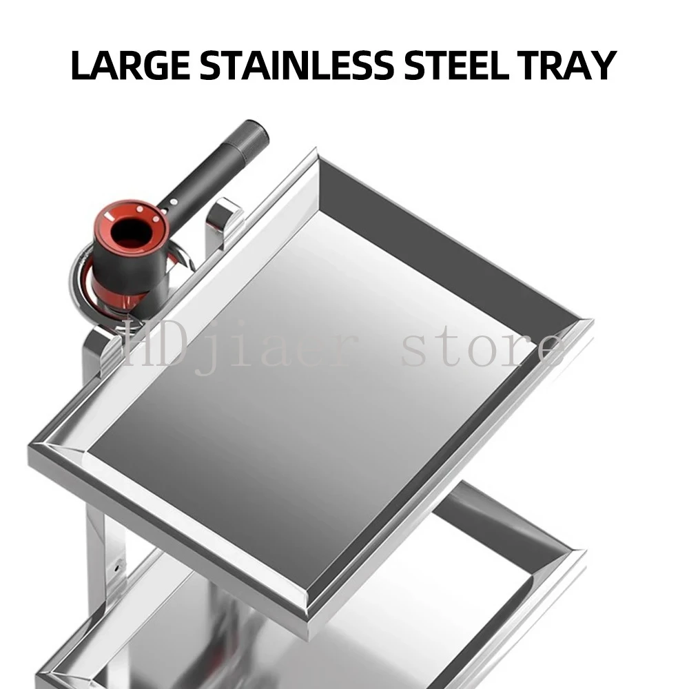 الفولاذ المقاوم للصدأ عربة أدوات قابلة للطي صالون تجميل/صالون حلاقة عربة تخزين منضدة سوبر ماركت 2-tier عربة أدوات