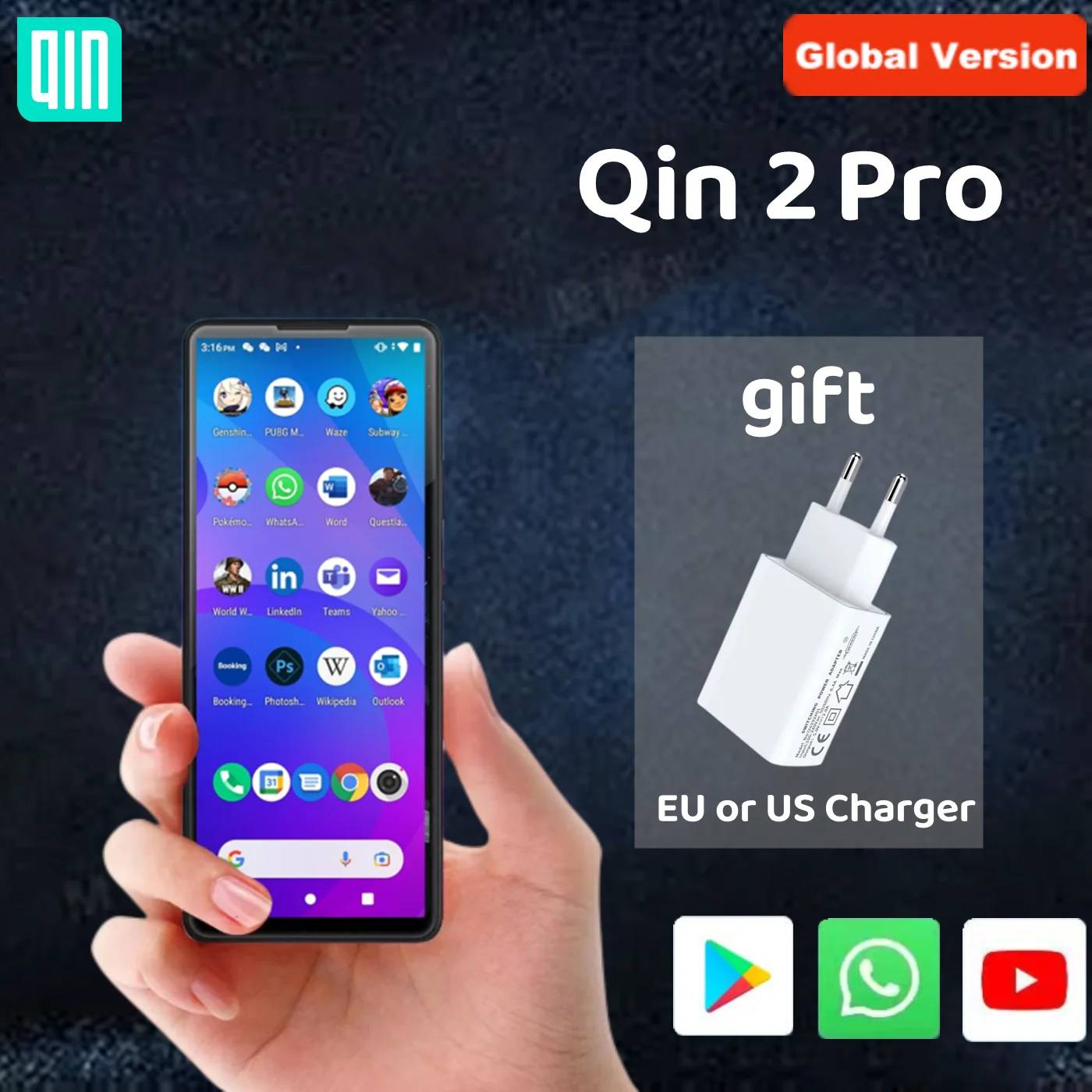 Add Google Global Version Qin 2 Pro Android 9 System Touch Screen Button Smartphone 2GB 64GB