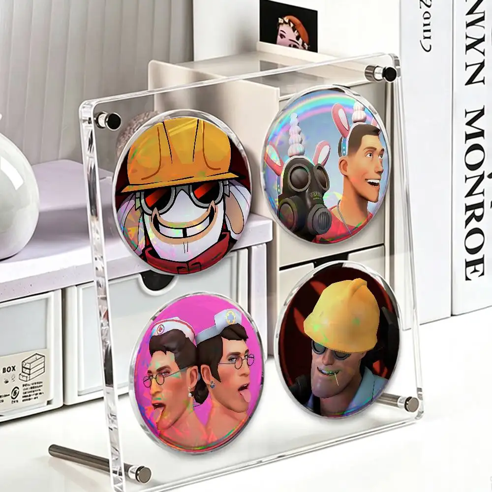 Scout Pyro Spy Sniper Team T-TF2 58mm Classic Tin Badge 2.25 Inch Holo Baji Kawaii Round Button Pin for Collectible
