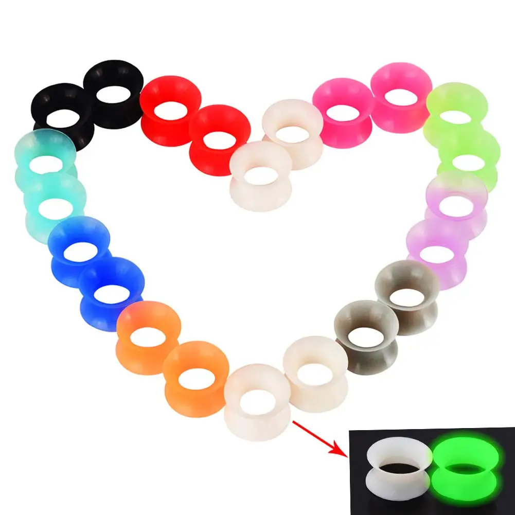 22pcs Colorful Flexible Silicone Double Flared Gauges Plugs Tunnels Expander Ear Skin Stretcher Kit Piercing Jewelry 6mm-16mm