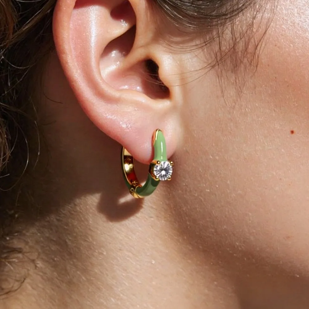 Vintage Red Pink Blue Black Enamel Zircon Round Hoop Earrings For Women Gold Color Female Small Ear Buckle Wedding Jewelry