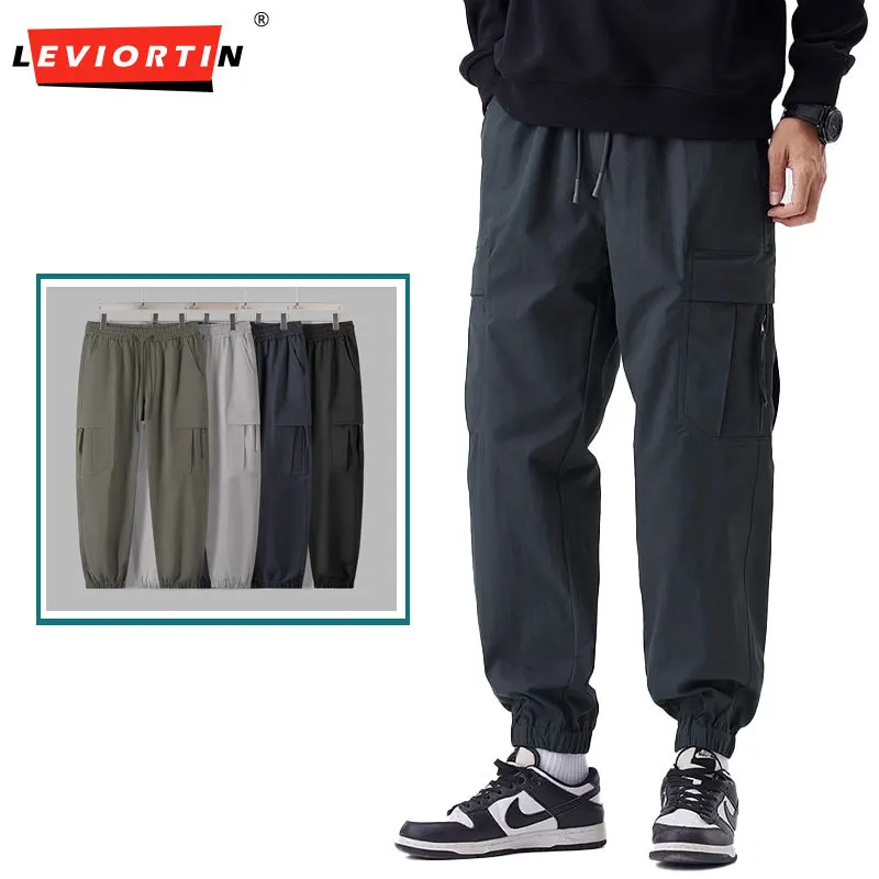 Men's Cargo Pants Spring/Summer Lightweight Loose Fit Jogger Pants with Multiple Pockets Streetwear Drawstring Sports Trousers