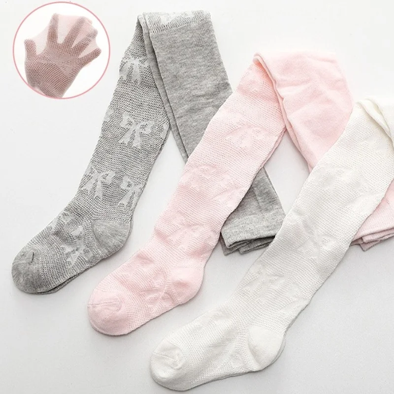 0-24Month Mesh Bow Infant Tights For Girls Cotton Newborn Baby Pantyhose Toddler Thin Soft Breathable Stockings Spring Summer