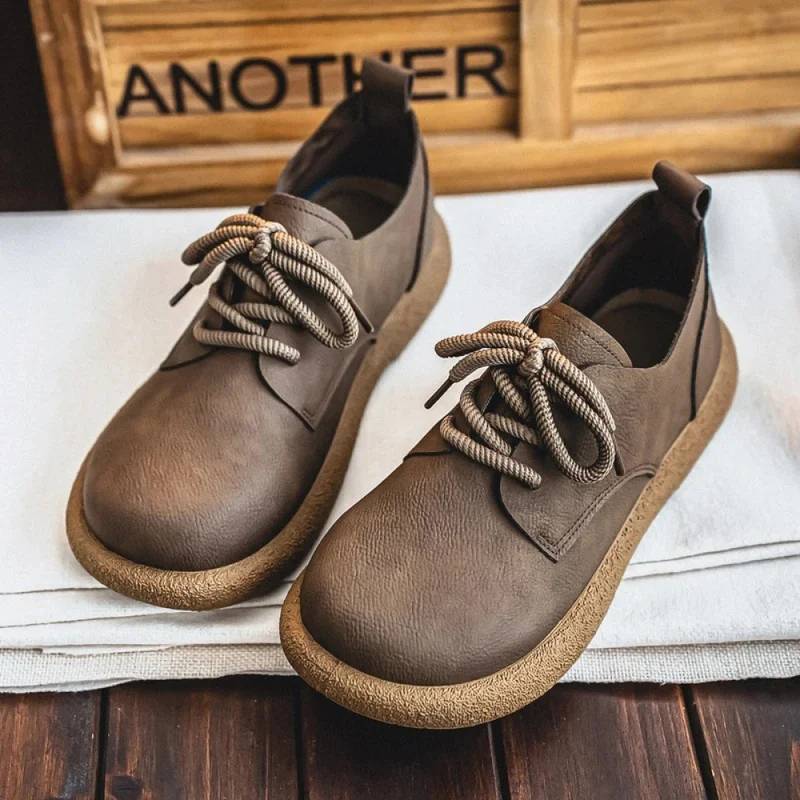 Men Sneakers Retro British Style PU Leather Shoes Ankle Comfortable Foot Feel Casual Shoe Wear-Resistant Outsole Walking Shoes
