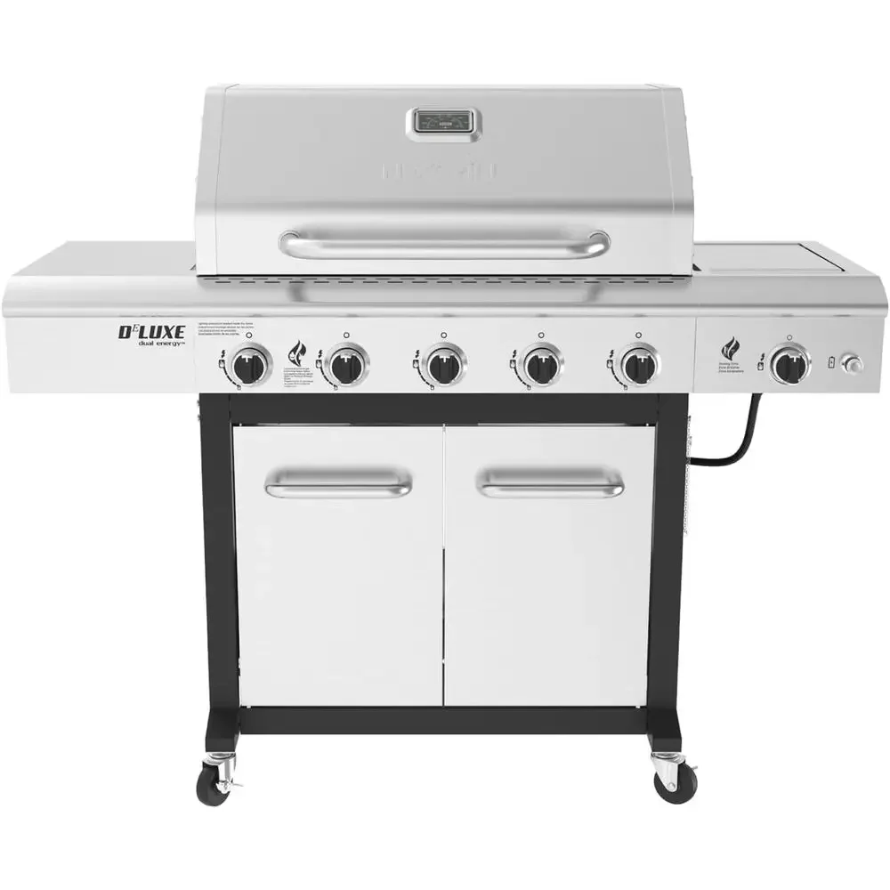 

Газовый гриль Deluxe с 5 горелками на пропане, боковым столиком и боковой горелкой для жарки, 771 кв. фут. in., 75000 s, Black, Outdoor Co