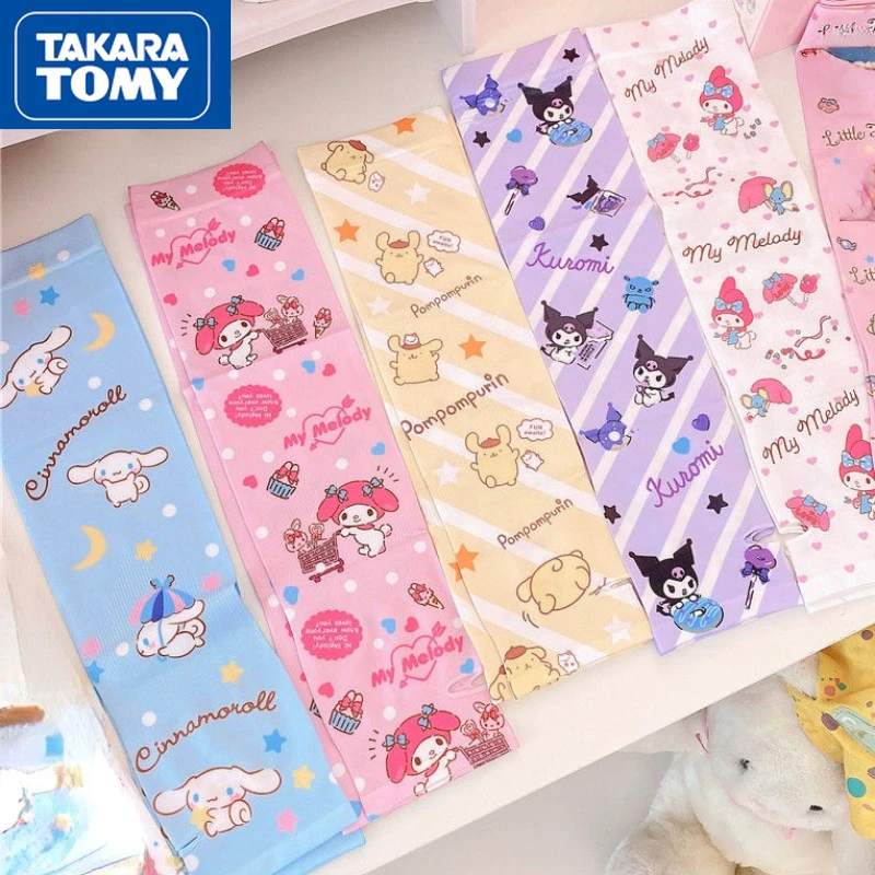 TAKARA TOMY New Hello Kitty Summer Boys and Girls Riding Outdoor Sunscreen Ice Sleeves Cute Cartoon Printing Open Sleeves