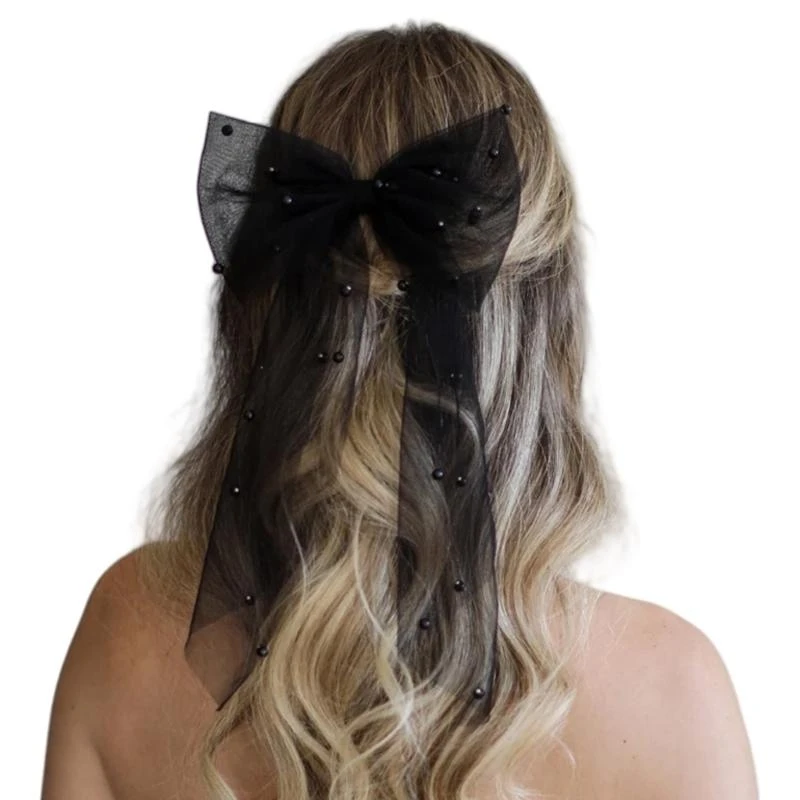 

Delicate Bows Hairpin Girls Hair Jewelry Elegant Pearls Veil for Kids Halloween Cosplay Bride Bridal Accessories 15UB