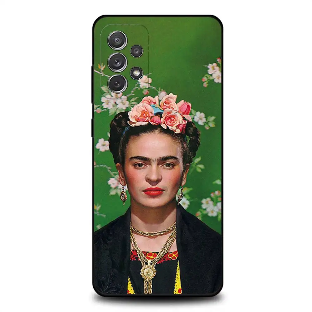 F-Frida-s K-Kahlo-g Art Funda de teléfono para Samsung S 25,24,23,22,30,21,10,9,Ultra,Plus,Lite,FE,4,5G Funda blanda negra