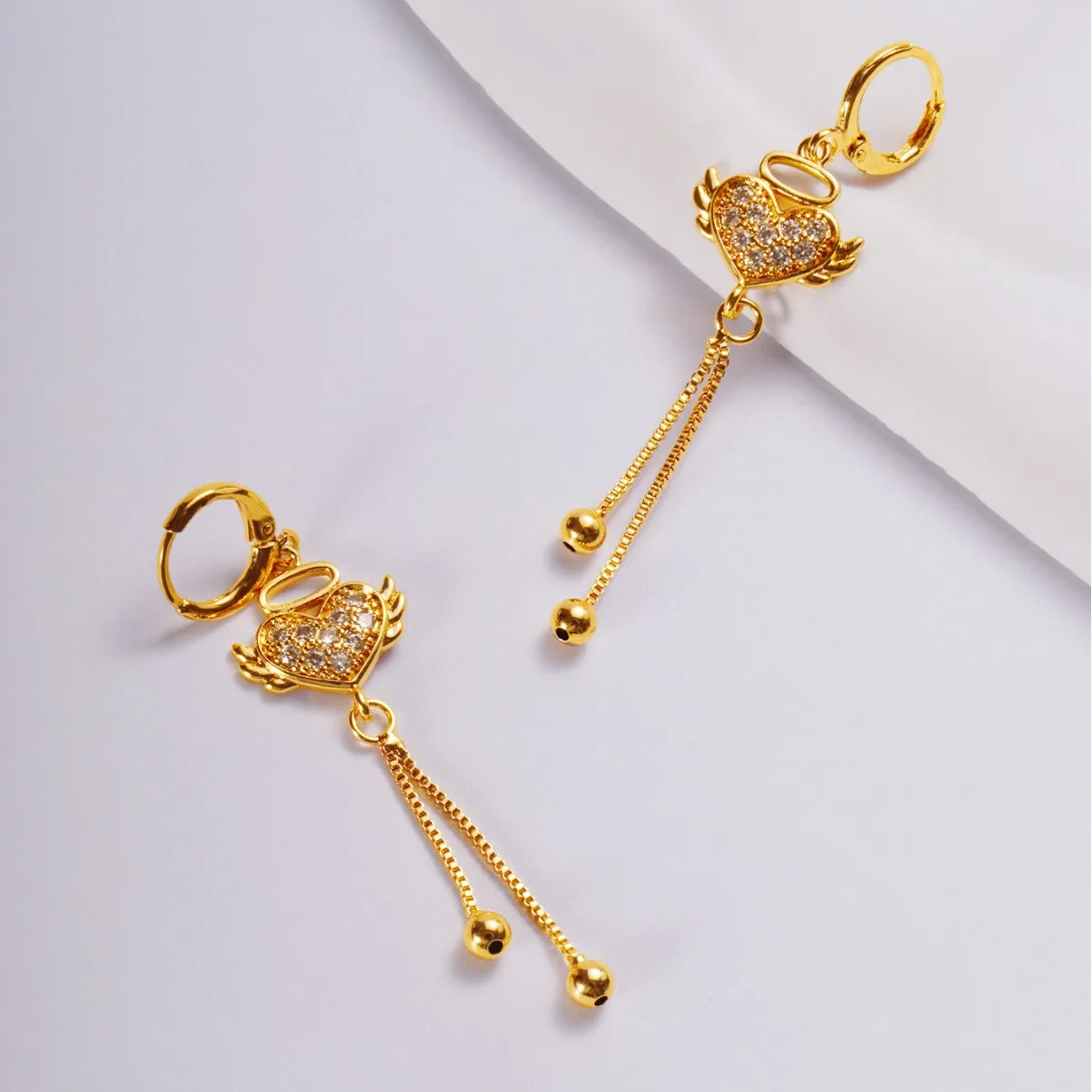 9999 gold best-selling diamond-studded slimming long fringed heart-shaped earrings