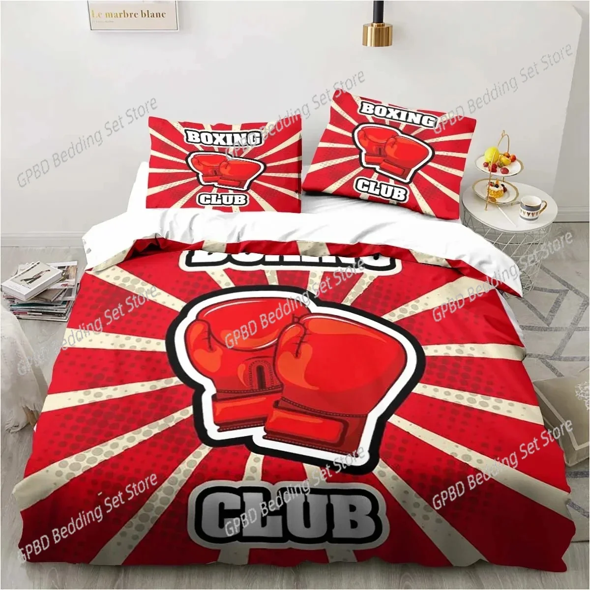 Boxing Gloves Boxer Fighting Bedding Set,Duvet Cover Bed Set Quilt Cover Pillowcase,King Queen Twin Size Boys Girls Adults