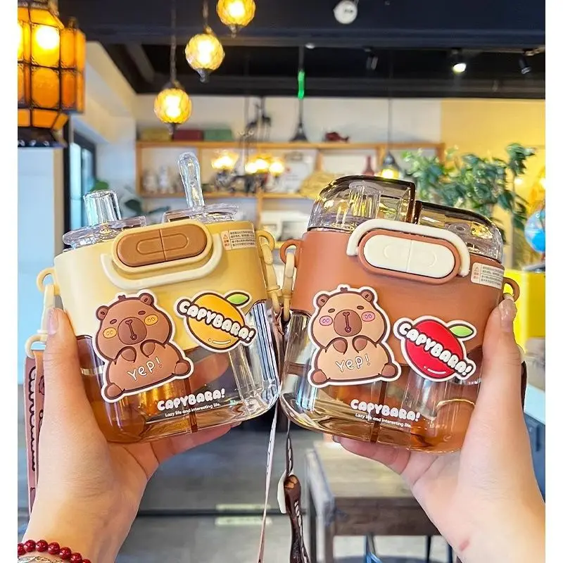 

capybara children's water cupa cute summer straw cup specially designed for school a new type of double drinking water bott